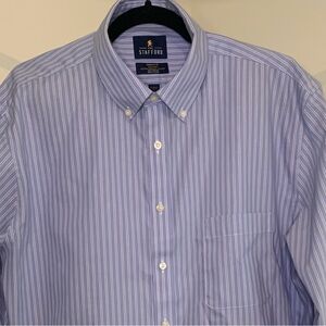 Stafford Executive Men's Light Blue Pinstripe Button-Down Shirt non-iron 17